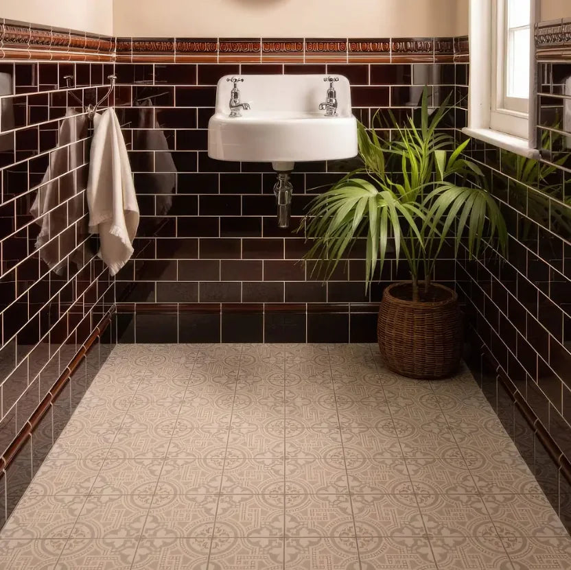 Salisbury Taupe on Dover White ceramic flooring tile stocked by Hyperion Tiles