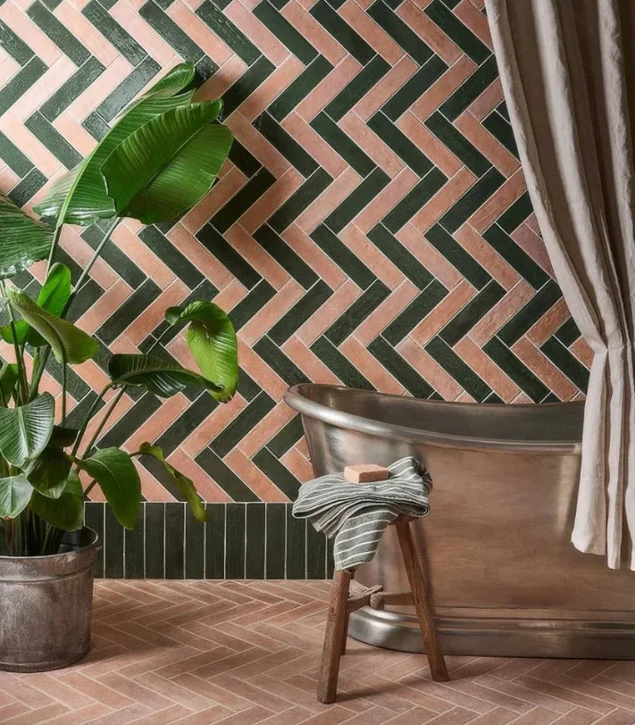 Marlborough Porcelain Parquet Natural and Forest Green Gloss tiles