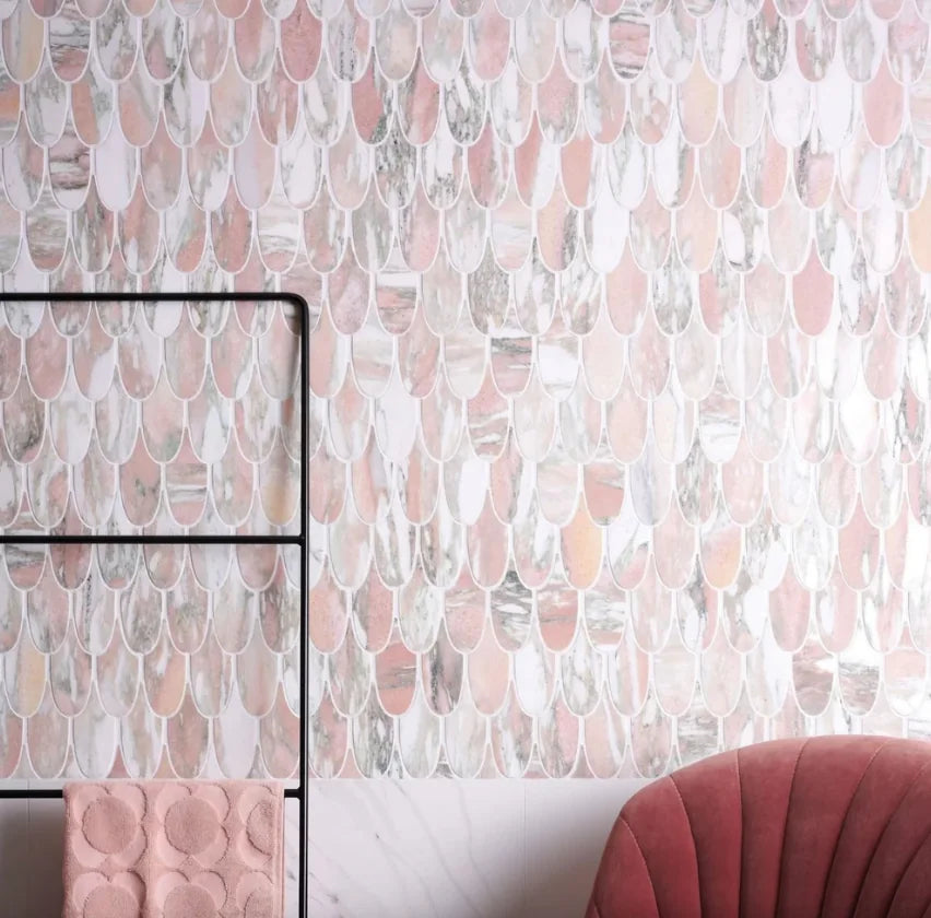 East Java Flamingo Marble Plume Mosaic tiles from Hyperion Tiles