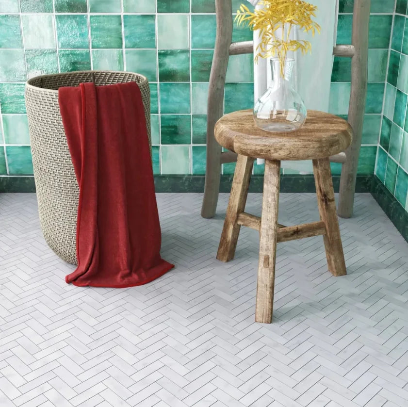 Carrara White Herringbone Mosaic tiles